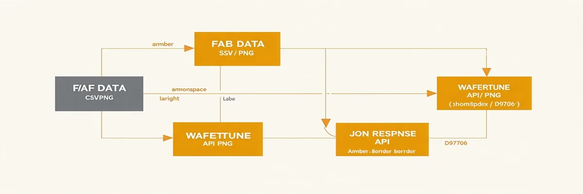 Data flow diagram: wafer map data from fab to Wafertune API to JSON classification response